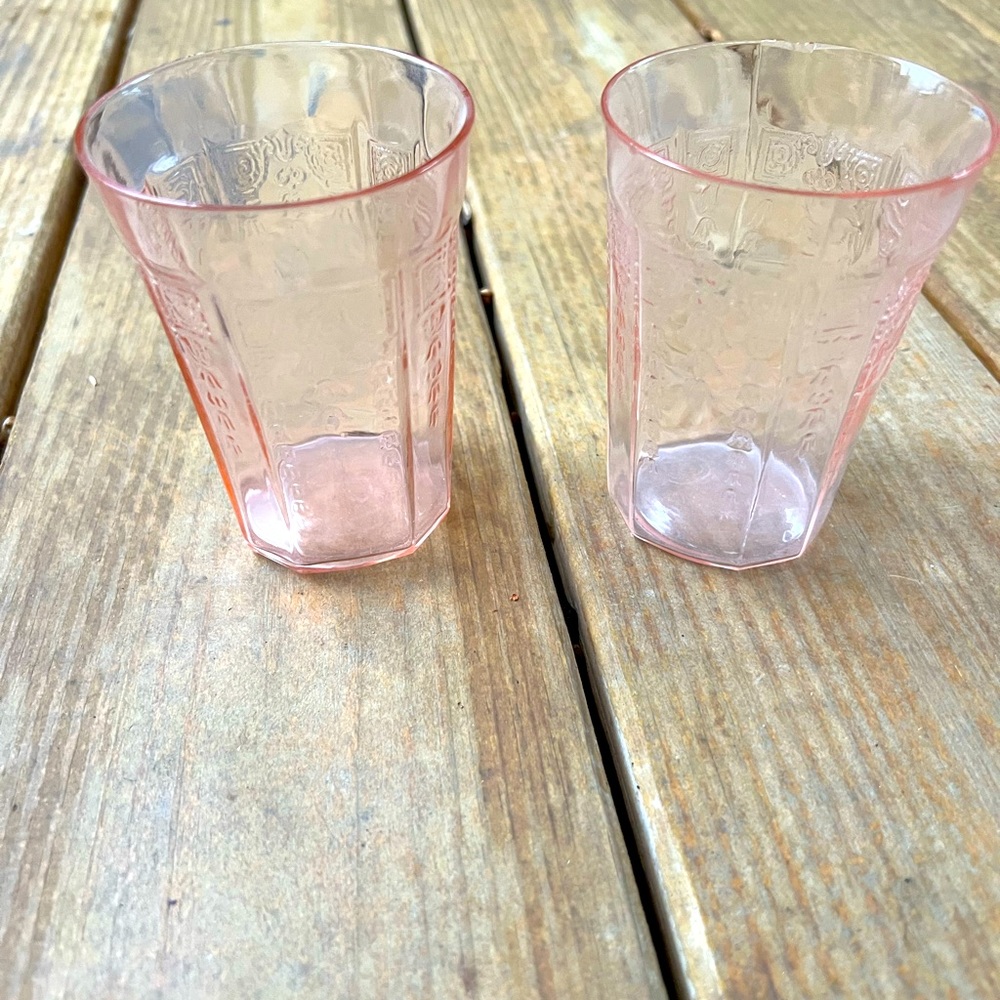 Pink depression glass juice glasses